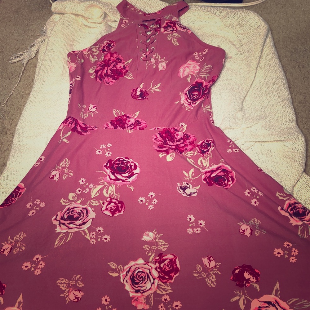 Flower print pink dress